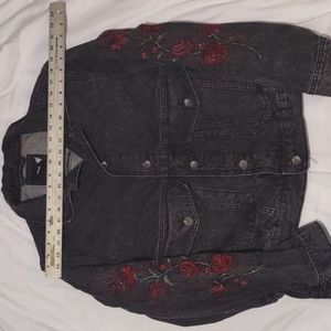 BDG BLACK JEAN JACKET BUTTERFLIES AND ROSES EMBROIDERY